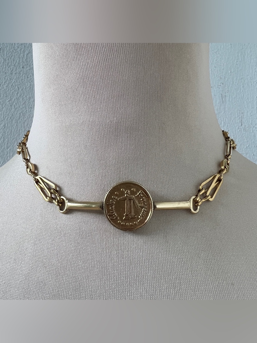 Vintage Ferragamo x Junk You! Rescued Gold Medallion Choker Necklace 14-16"